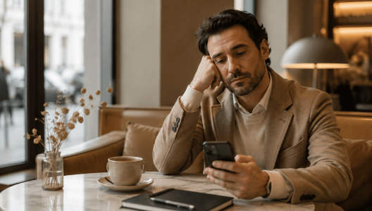Homme utilisant une application de rencontre avant de choisir une agence matrimoniale